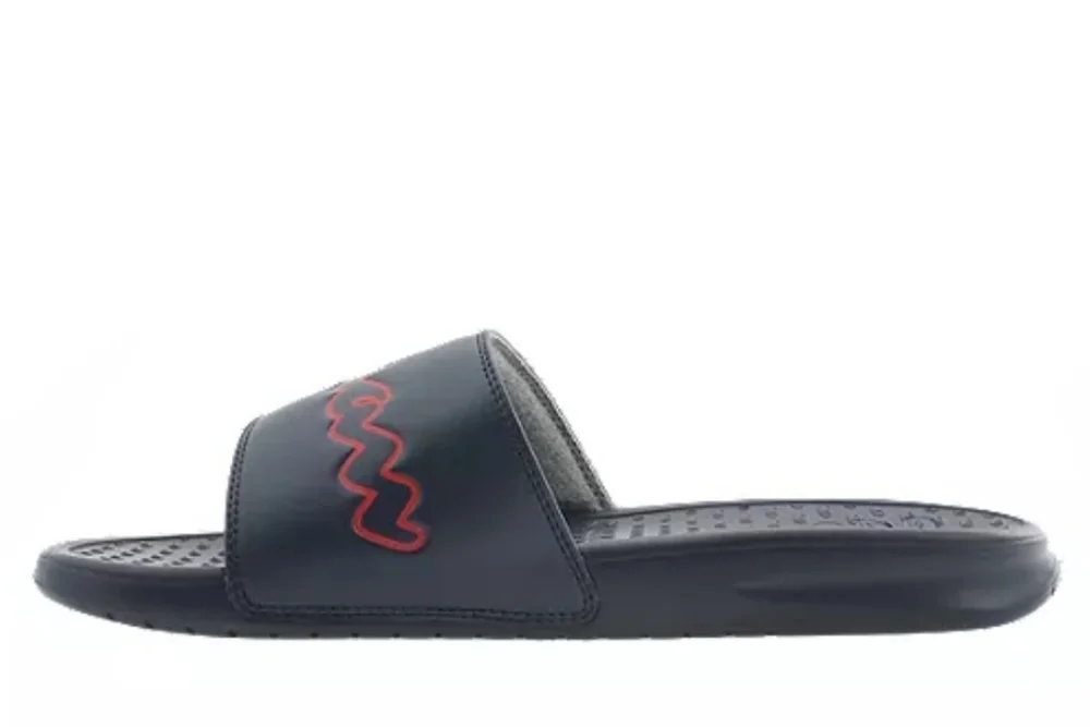 Champion Super Slide Split Script Logo Black Red Flip Flops